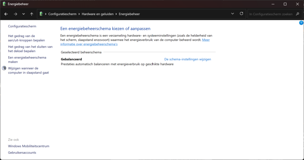 Batterij-instellingen Windows openen
