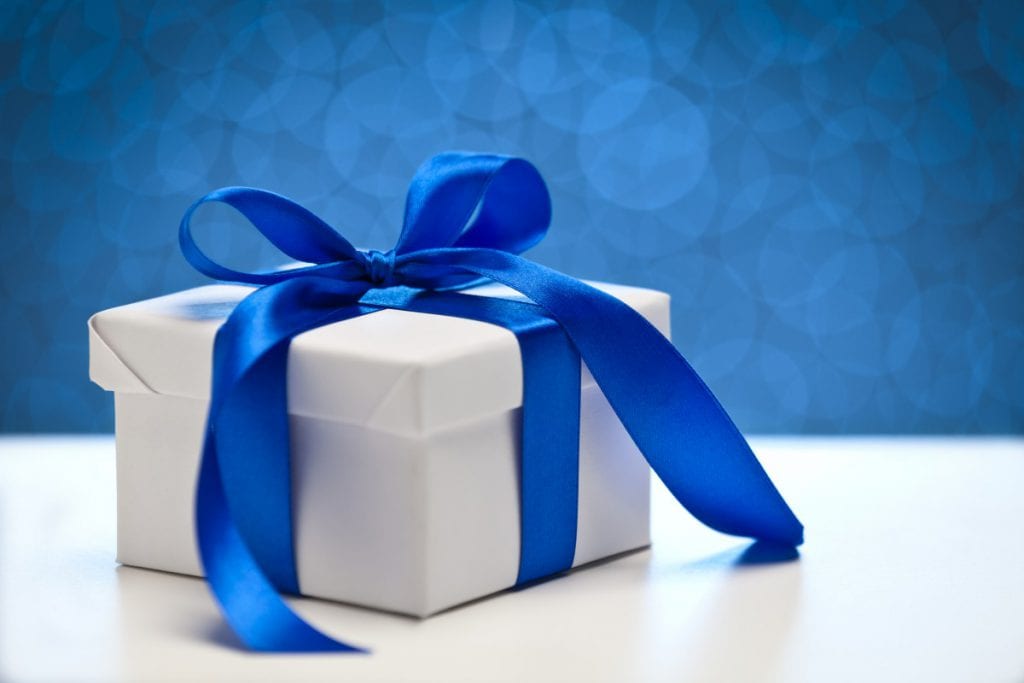 cadeau, pakje, paarse strik