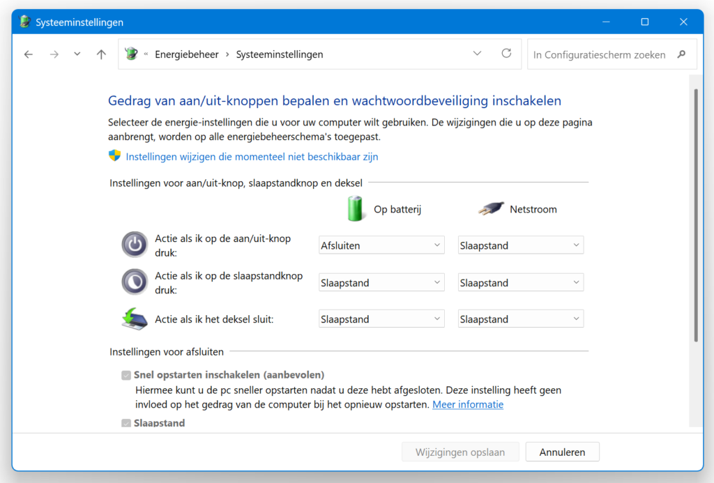 Systeeminstellingen Windows 11 Energiebeheer