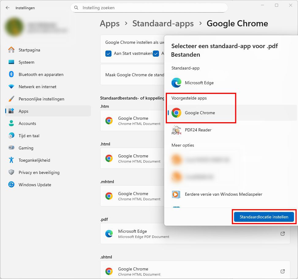 Standaard-apps Google Chrome