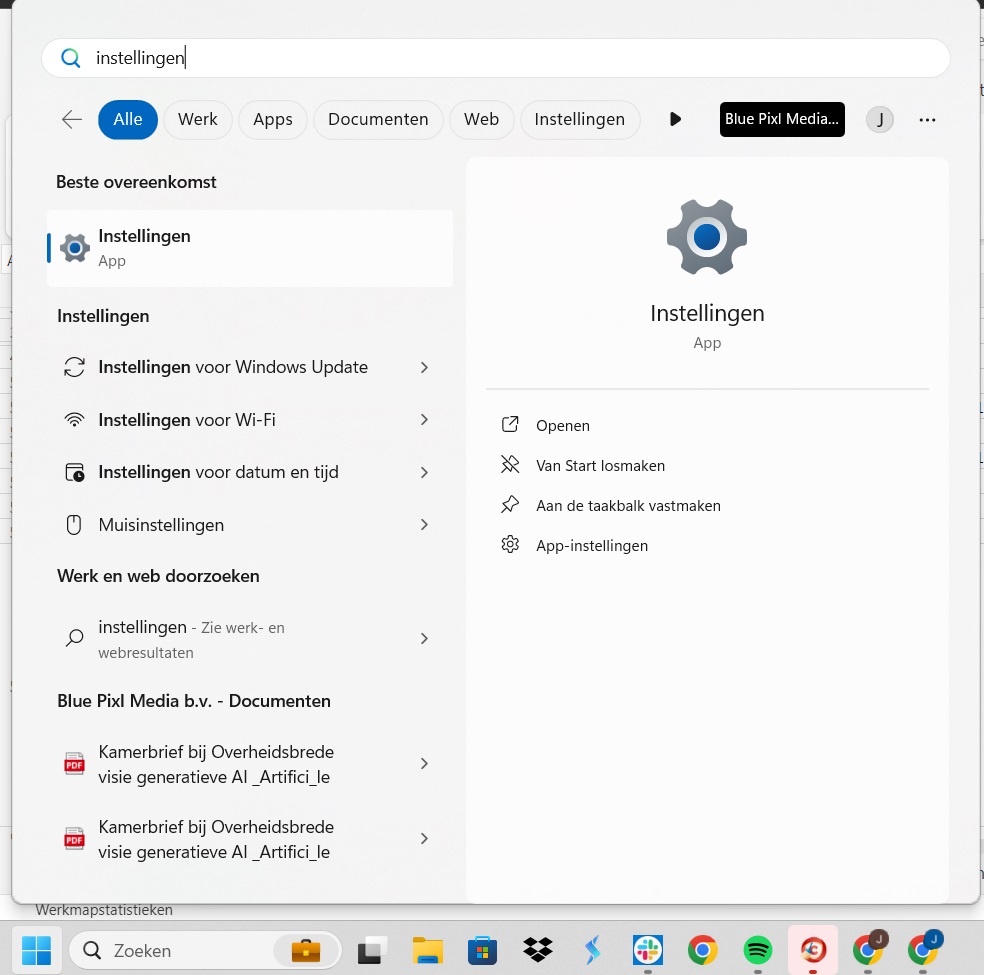 instellingen openen