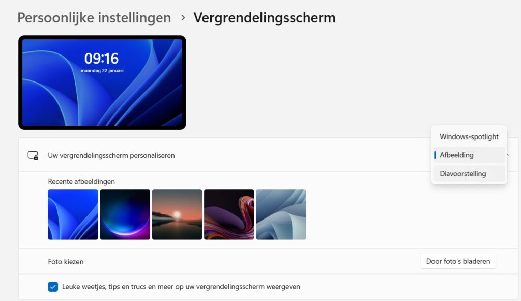 vergrendelingsscherm afbeelding veranderen