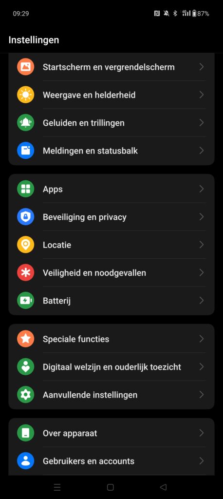 Instellingen Android
