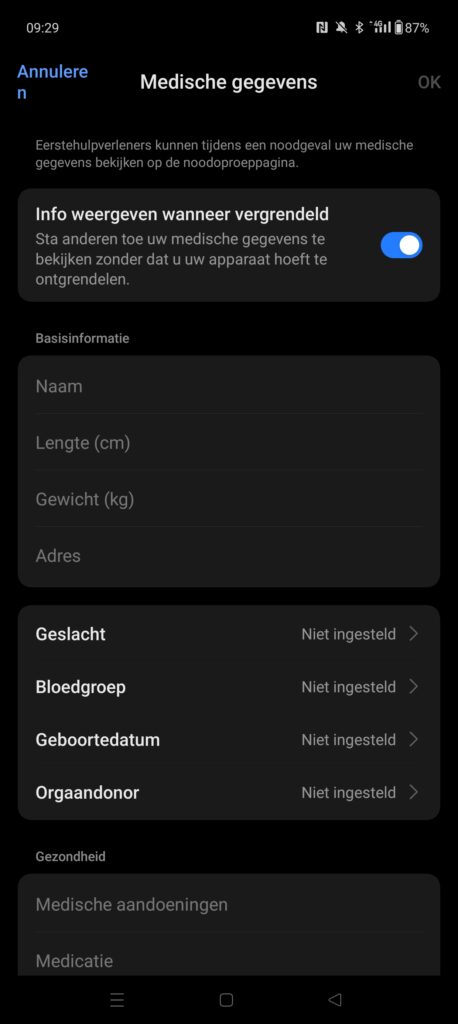Medische gegevens Android