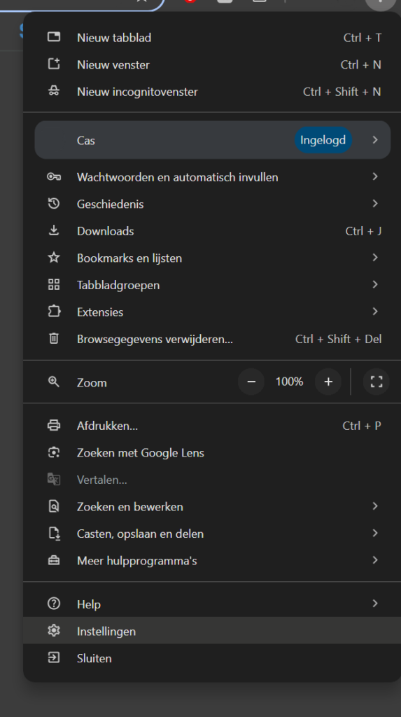 Google Chrome instellingen