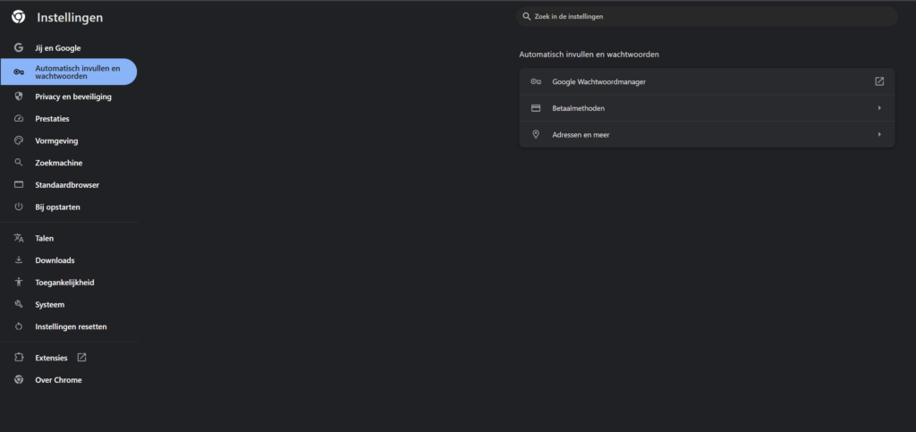 Automatisch invullen en wachtwoorden