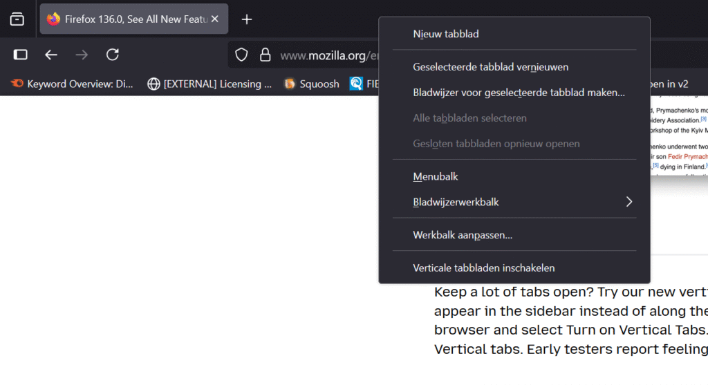 Verticale tabbladen inschakelen