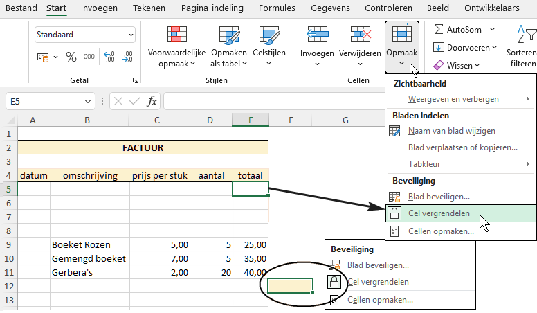 Excel Cel vergrendelen