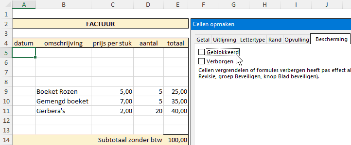 Cellen opmaken Bescherming