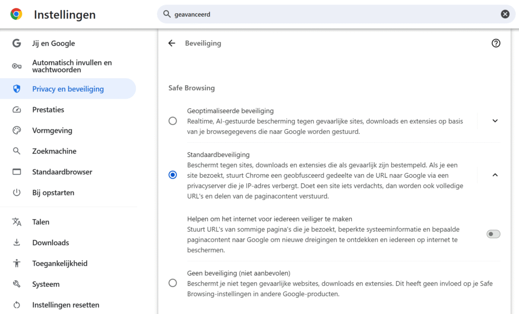 Privacy en beveiliging Geoptimaliseerde beveiliging