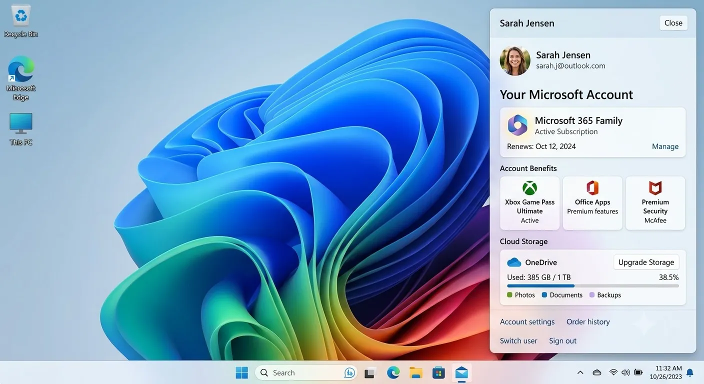 Microsoft account flyout